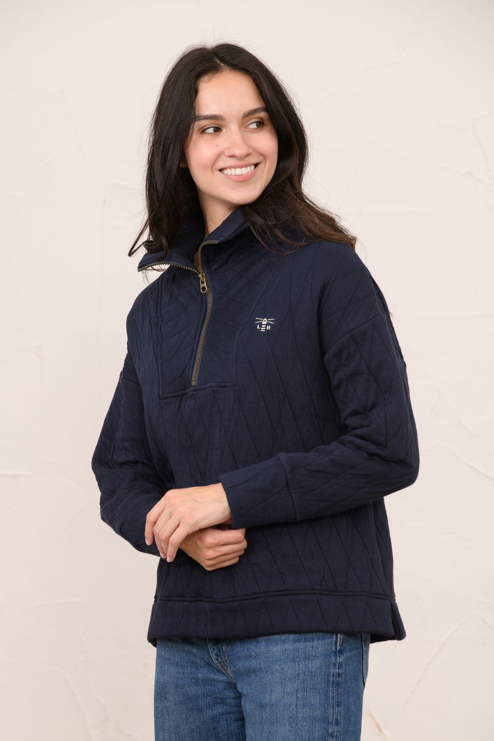 Cameron Quilted Quarter Zip - Navy, Size: 8