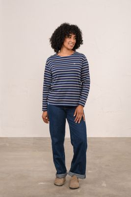 Causeway Breton Top - Navy Sage Blue Stripe