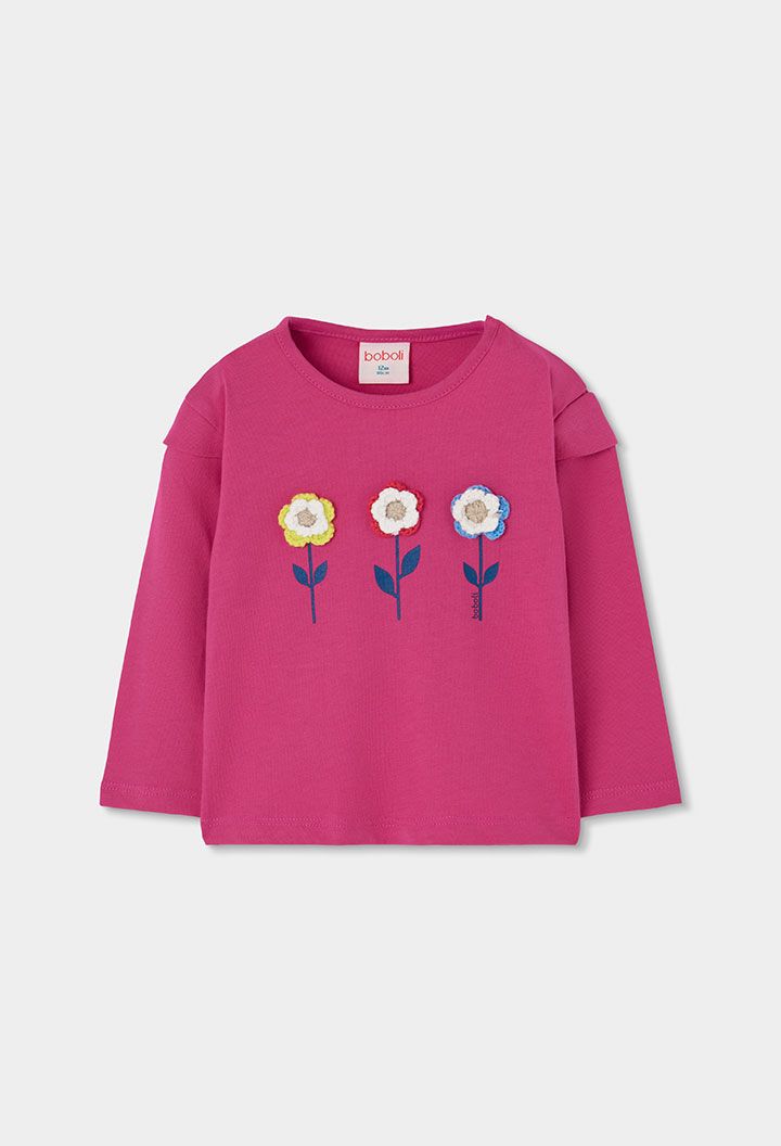 Girls Knitted Strawberry Top with Embroidered Flowers | 314021, Size: 5Y