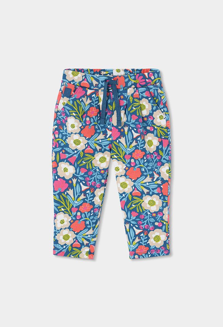 Girls Green Floral Printed Velour Trousers | 314031, Size: 2Y