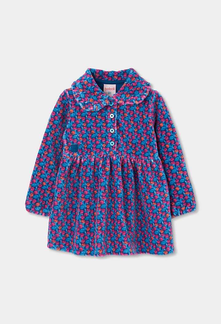 Blue and Pink Floral Print Knitted Dress | 314110, Size: 2Y