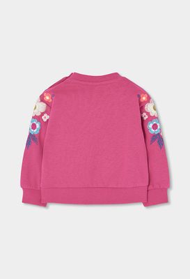 Girls Strawberry Fleece Sweatshirt with Embroidered Flowers | 314064