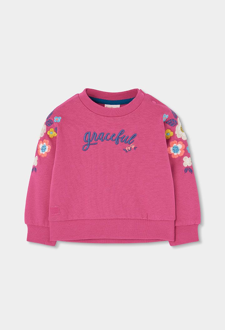 Girls Strawberry Fleece Sweatshirt with Embroidered Flowers | 314064, Size: 2Y