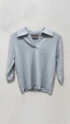Betty Barclay Fluffy 3/4 Sleeve Sweater with Collar - Blue Fog