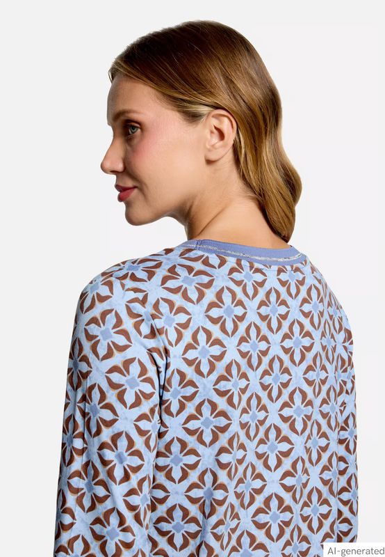 Betty Barclay Graphic Print V Neck Jersey Top - Blue/Brown