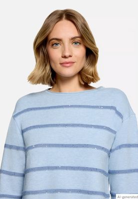 Betty Barclay Stripe Jumper with Sequin Detail - Blue