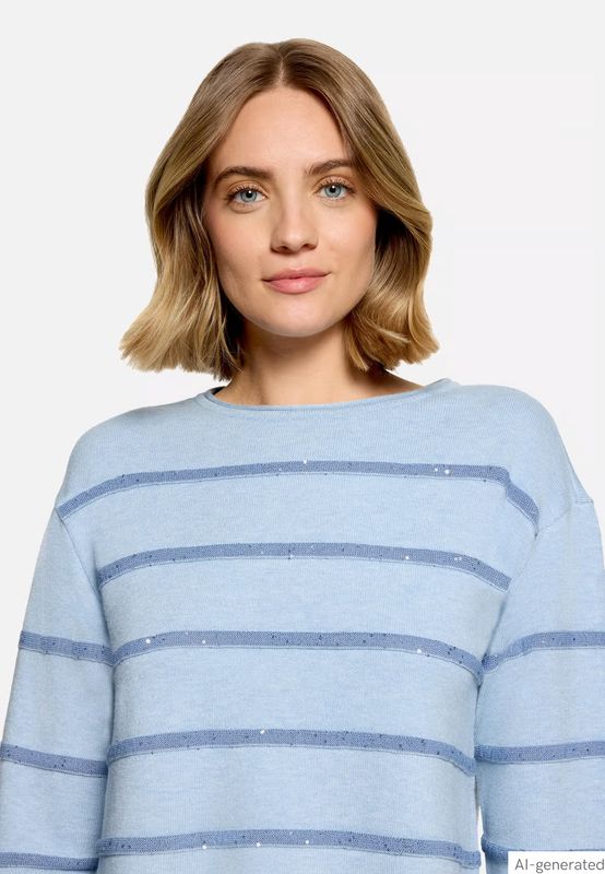 Betty Barclay Stripe Jumper with Sequin Detail - Blue