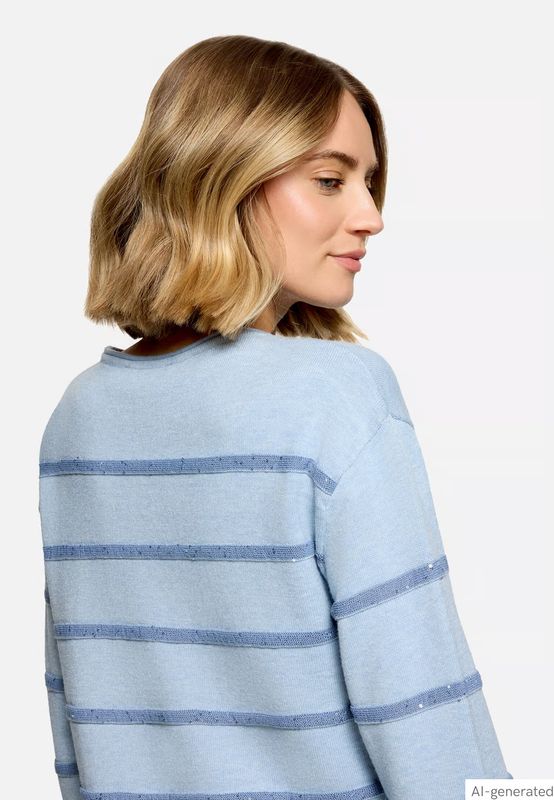 Betty Barclay Stripe Jumper with Sequin Detail - Blue
