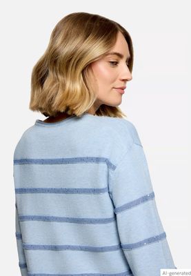 Betty Barclay Stripe Jumper with Sequin Detail - Blue