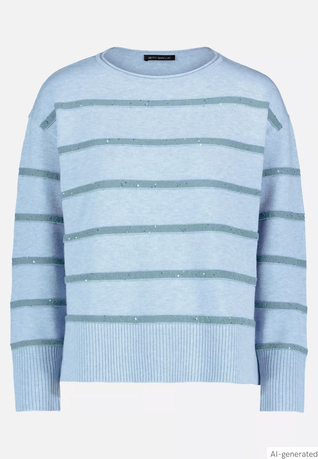 Betty Barclay Stripe Jumper with Sequin Detail - Blue, Size: 10, Style: 5494/2033