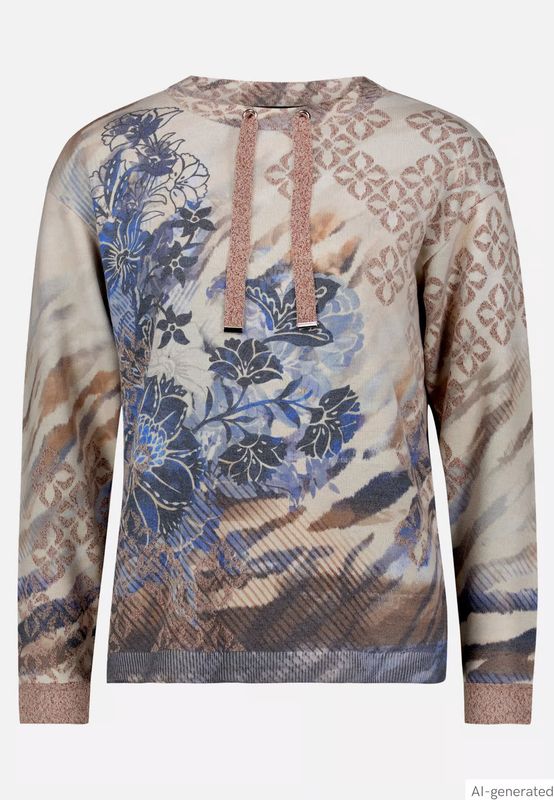 Betty Barclay Fine Knit Print Sweater with Lurex - Beige/Blue
