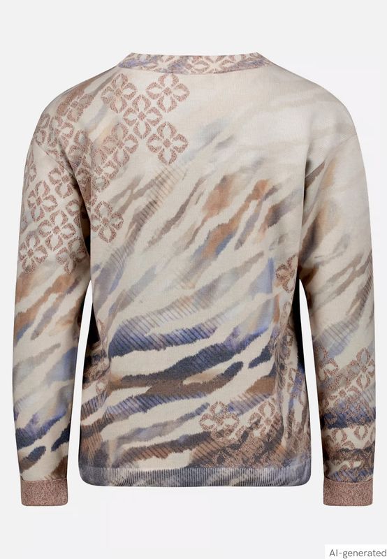 Betty Barclay Fine Knit Print Sweater with Lurex - Beige/Blue