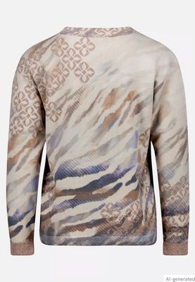 Betty Barclay Fine Knit Print Sweater with Lurex - Beige/Blue