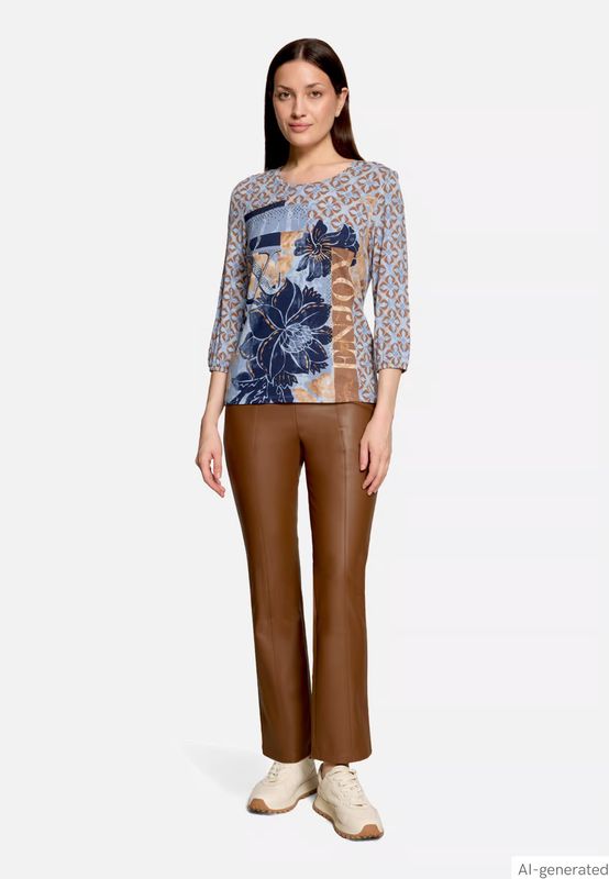 Betty Barclay 3/4 Sleeve Enjoy Print Top - Blue/Brown