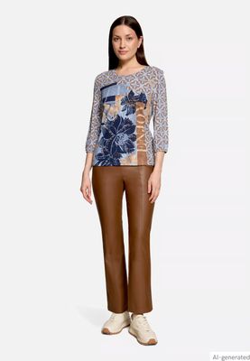 Betty Barclay 3/4 Sleeve Enjoy Print Top - Blue/Brown