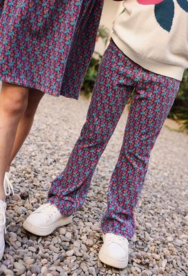 Girls Blue Floral Print Flared Corduroy Trousers | 314187