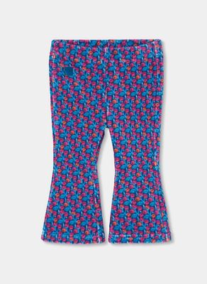 Girls Blue Floral Print Flared Corduroy Trousers | 314187