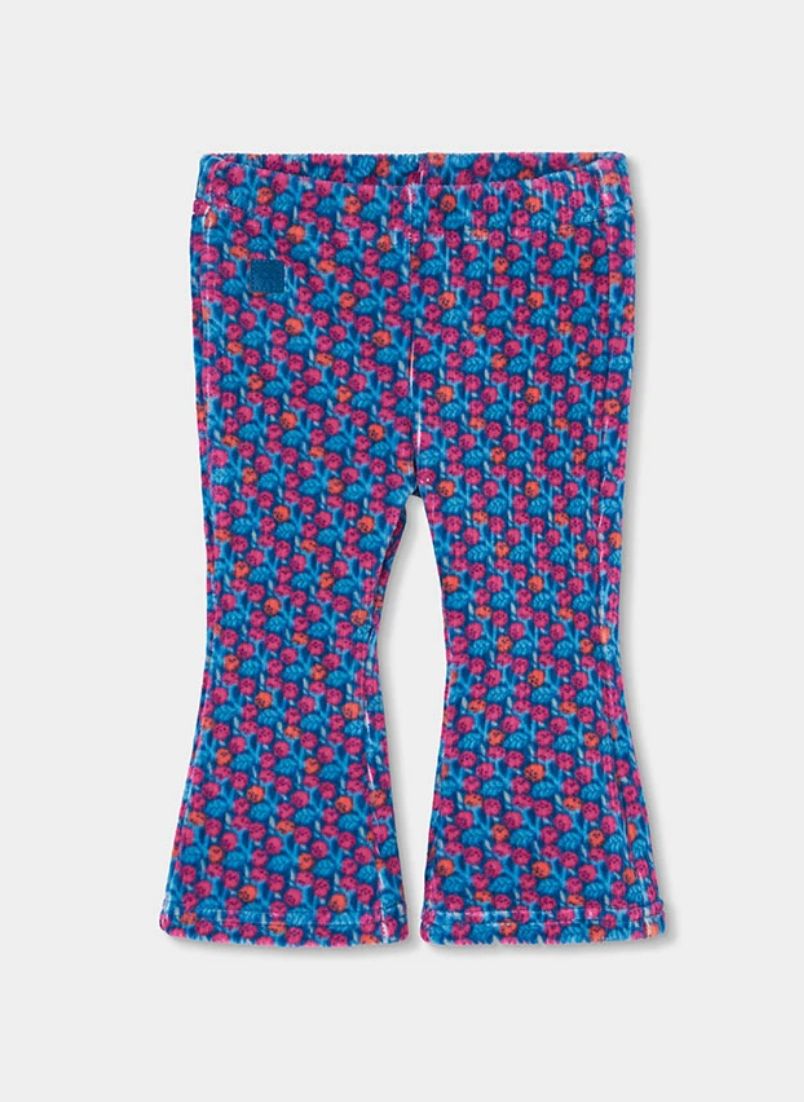 Girls Blue Floral Print Flared Corduroy Trousers | 314187, Size: 2Y