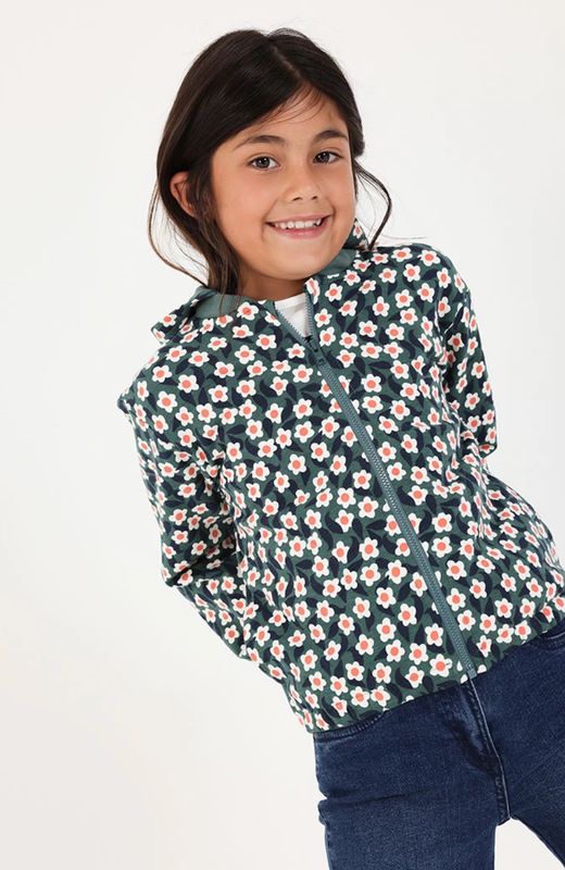 Girls Plush Floral Print Jacket in Green| 334066
