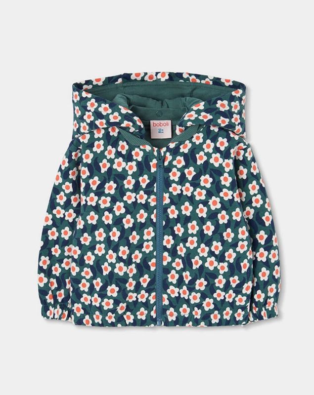 Girls Plush Floral Print Jacket in Green| 334066