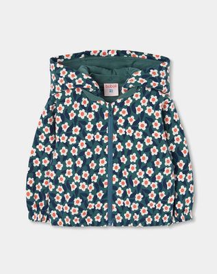 Girls Plush Floral Print Jacket in Green| 334066