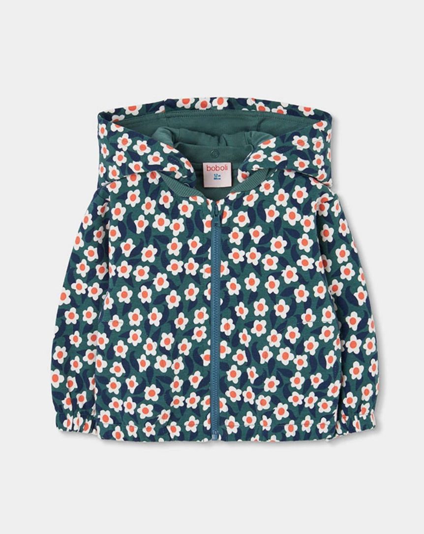 Girls Plush Floral Print Jacket in Green| 334066, Size: 2Y