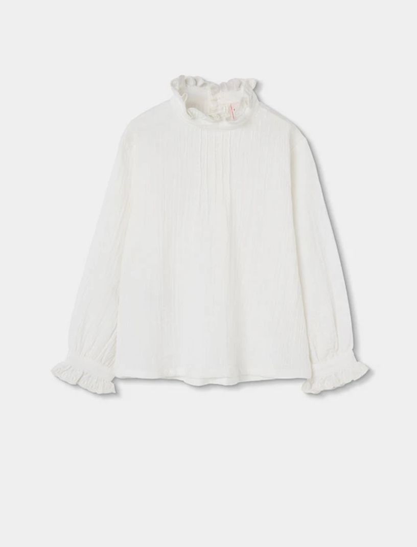Girls White Muslin Blouse with Frills &amp; Gathered Neckline | 404019, Size: 6Y