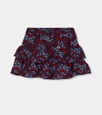 Girls Blue Navy Floral Print Skirt with Frills | 404042