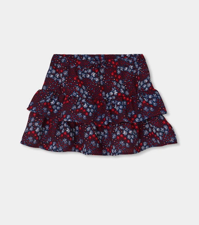 Girls Blue Navy Floral Print Skirt with Frills | 404042, Size: 6Y