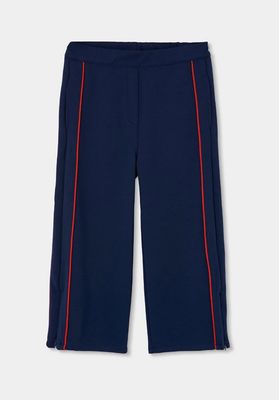 Girls Navy Blue Trousers with Red Side Stripe | 404109