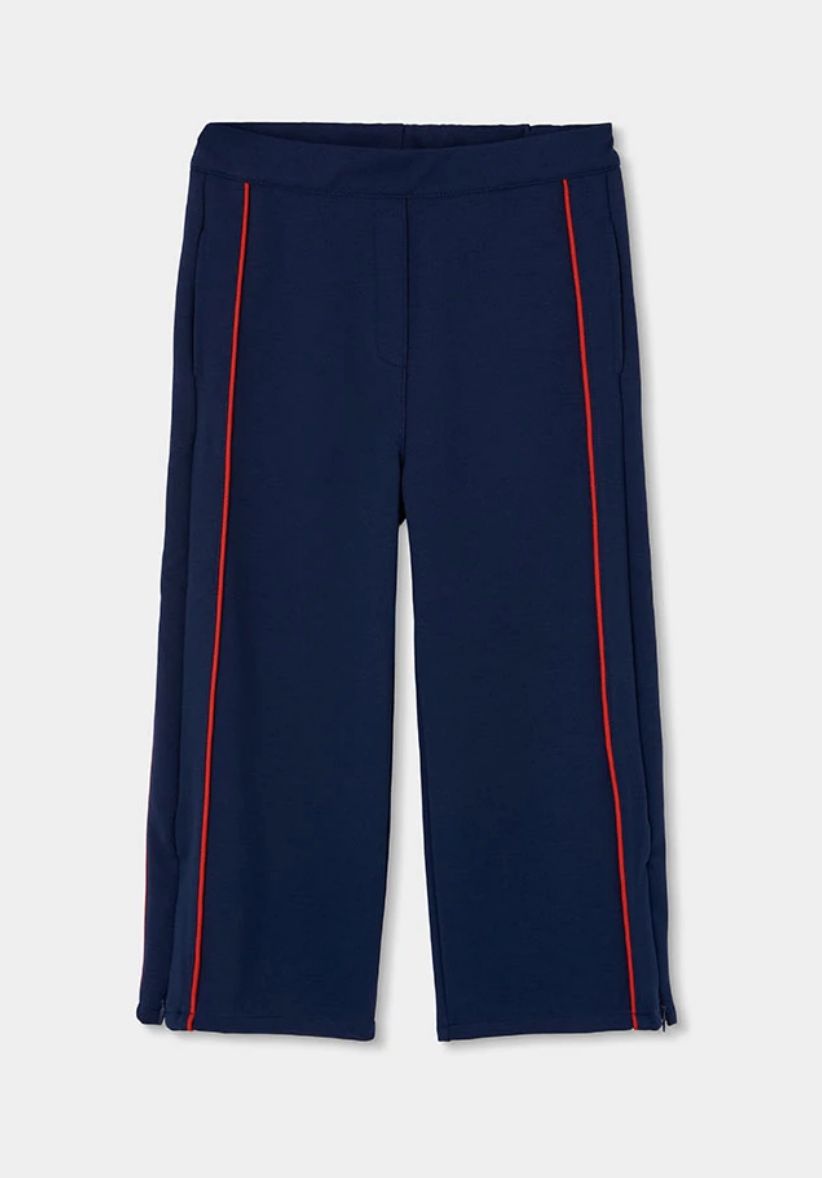 Girls Navy Blue Trousers with Red Side Stripe | 404109, Size: 6Y