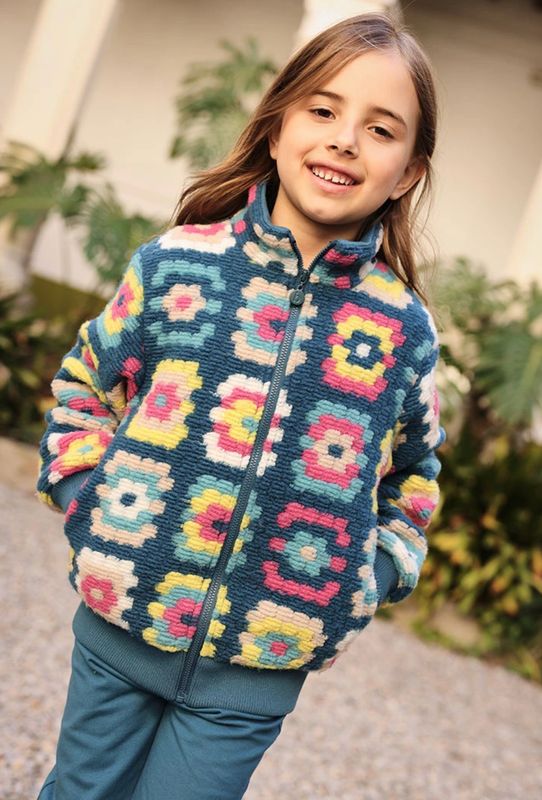 Girls Geometric Print Plush Fleece Coat| 314176