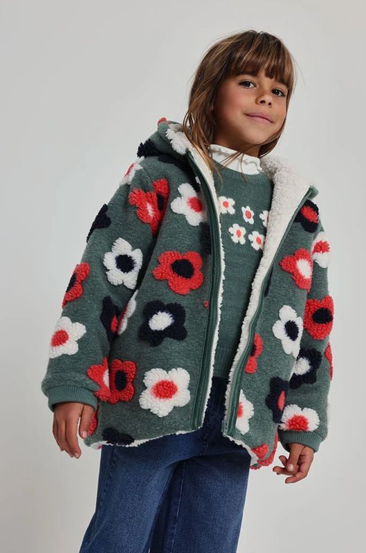 Girls Green Floral Print Fleece Coat | 334145