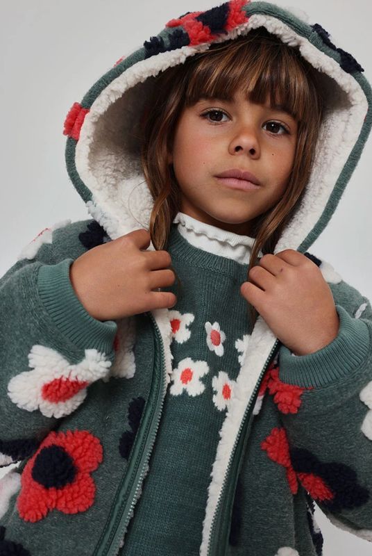 Girls Green Floral Print Fleece Coat | 334145