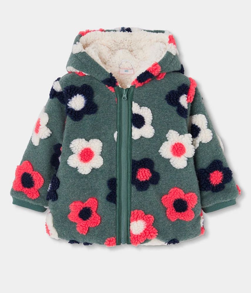 Girls Green Floral Print Fleece Coat | 334145, Size: 2Y