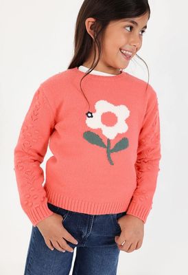 Girls Orange Floral Print Jumper | 334156