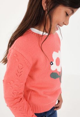 Girls Orange Floral Print Jumper | 334156