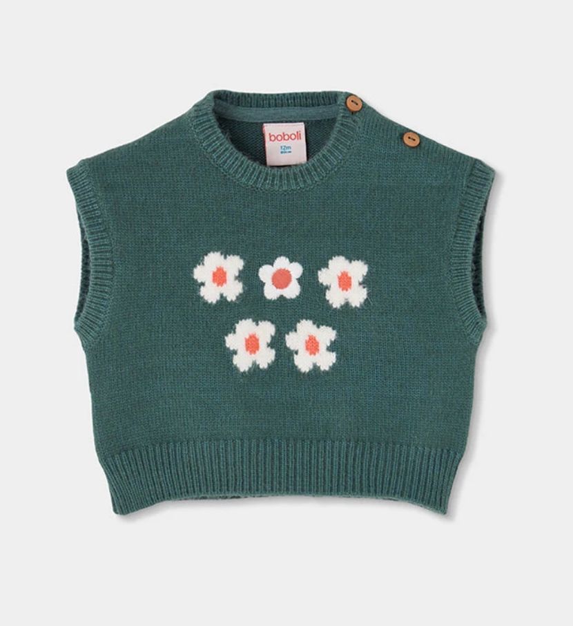 Girls Green Floral Knitted Slipover | 334099, Size: 2Y