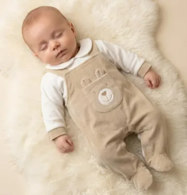 Bear Dungaree Sleepsuit | Natural