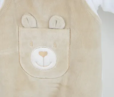 Bear Dungaree Sleepsuit | Natural