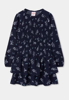Girls Navy Blue Dress with Floral &amp; Dragonfly Print | 414122