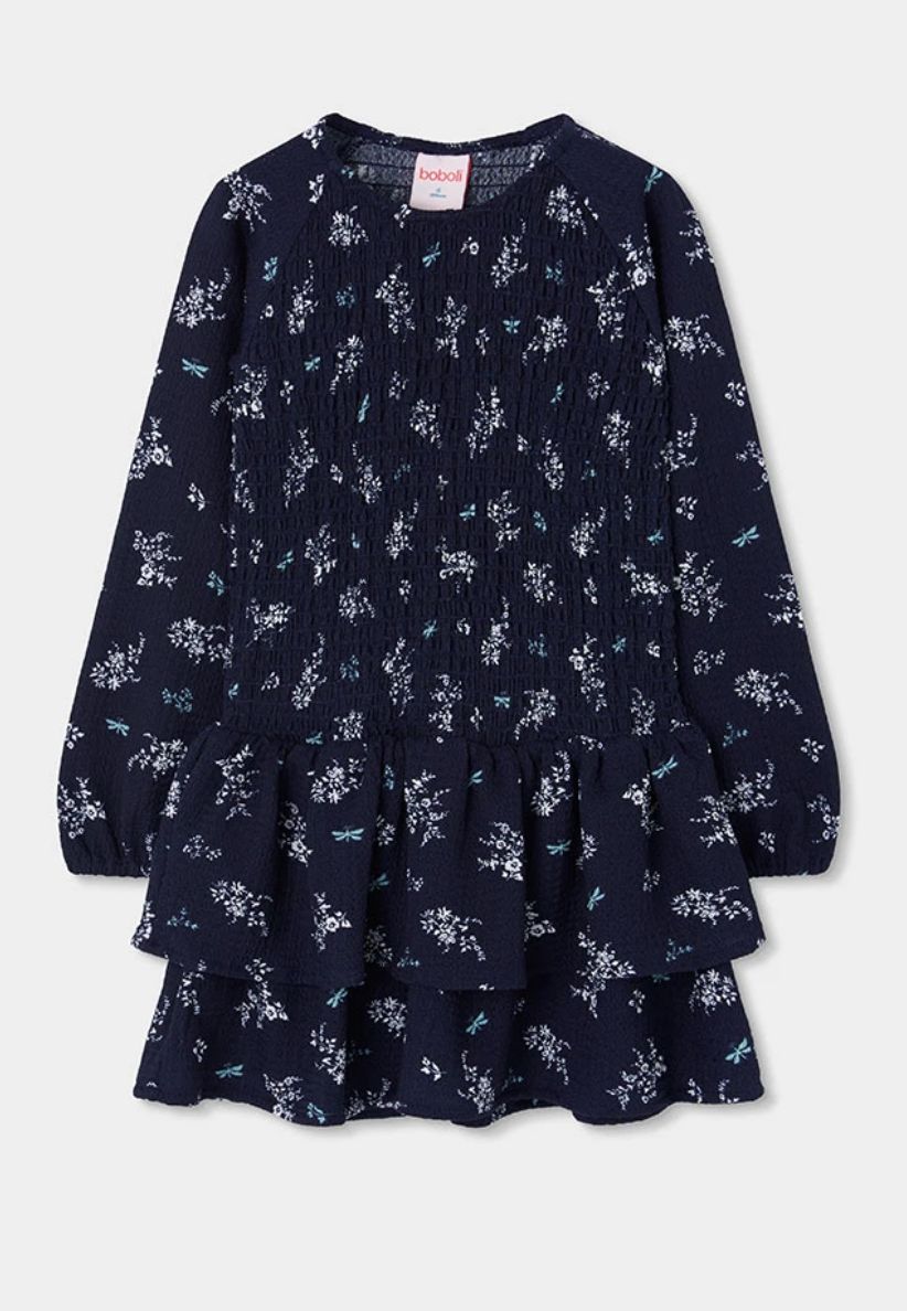 Girls Navy Blue Dress with Floral &amp; Dragonfly Print | 414122, Size: 6Y