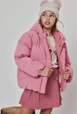Girls Pink Technical Parka with Hood | 424189