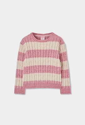 Girls Pink Striped Cable Jumper | 424167