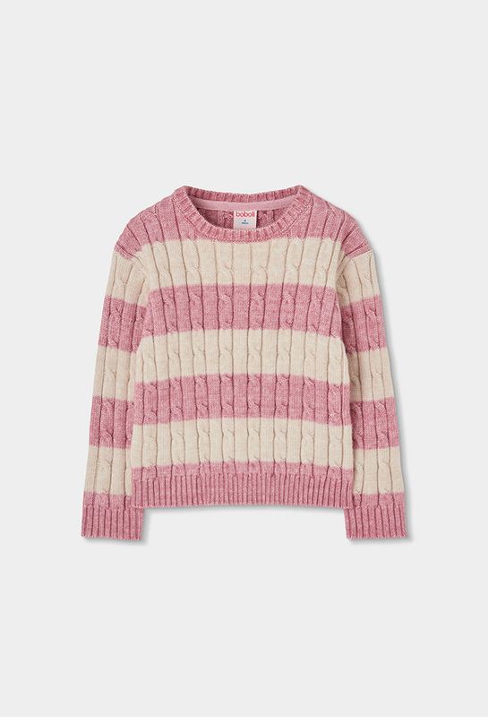 Girls Pink Striped Cable Jumper | 424167