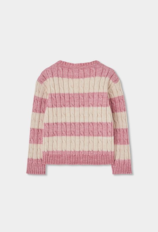Girls Pink Striped Cable Jumper | 424167