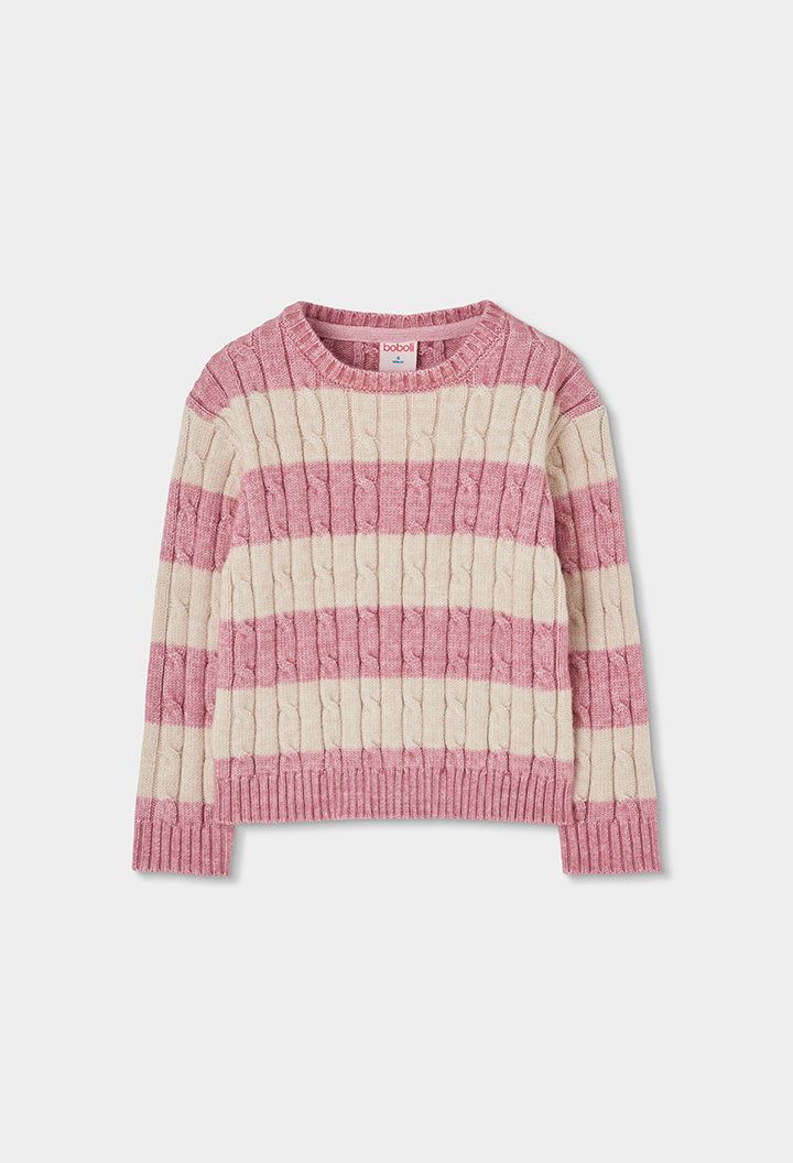 Girls Pink Striped Cable Jumper | 424167, Size: 6Y