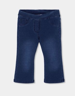 Girls Blue Flared Denim Fleece Trousers | 490766