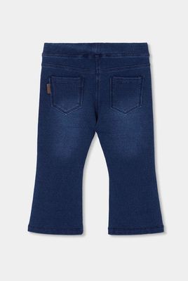 Girls Blue Flared Denim Fleece Trousers | 490766