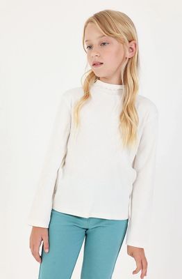 Girls White High-Neck Ribbed Top for Girls| 494074